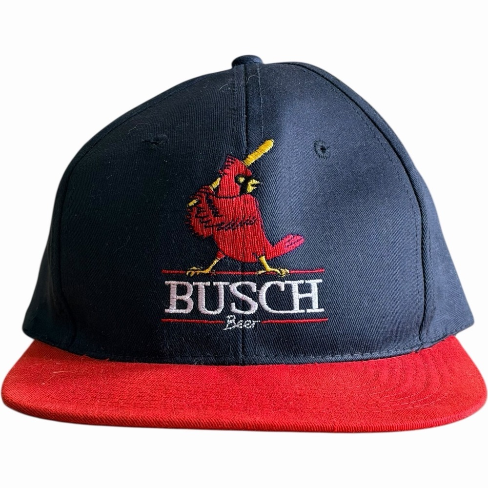 Vintage Busch Beer Snapback Hat St. Louis Cardinals Cardinal Logo Red Navy Cap